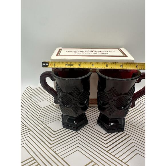 Pair Of Vintage Avon 1876 Cape Code Ruby Red 2 5"T Footed Mugs - Picture 2 of 3